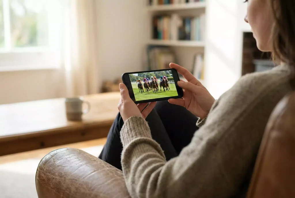 Transmissão ao vivo de corrida de cavalos em dispositivo móvel