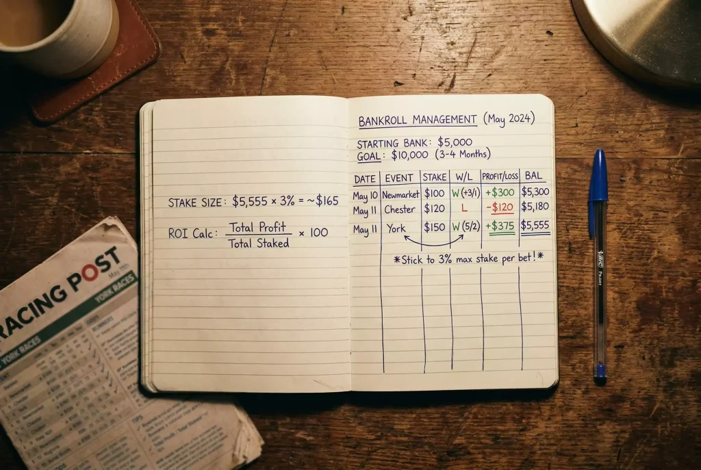 Gestão de banca para apostas em cavalos com gráfico de capital